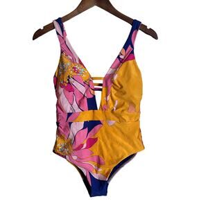 Trina Turk Breeze Hi Leg Plunge Maillot One-Piece Swimsuit in Floral Womans 10
